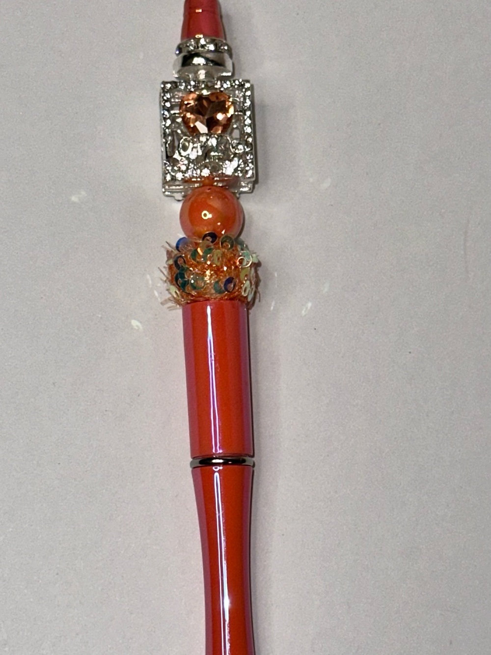 Orange Decorative Custom Pen - Elegant Beaded Accent